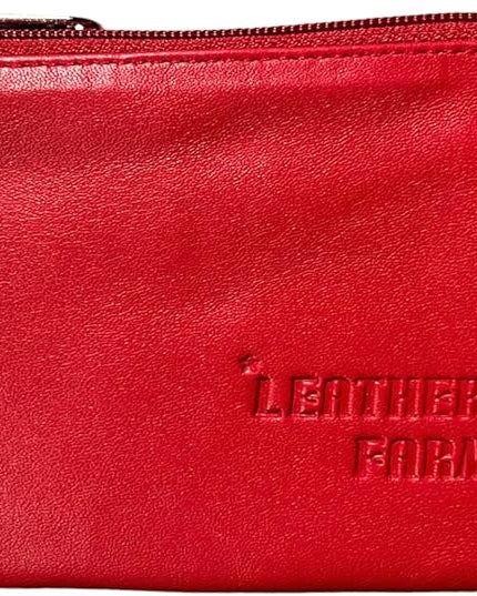LEATHER FARM's lambskin leather coin pouch/coin purse for both mens and womens. (RED)
