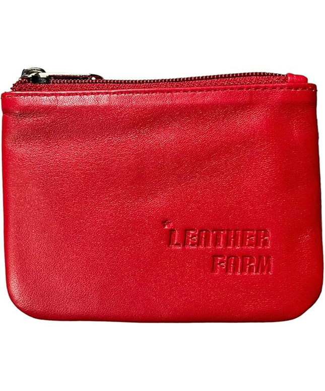 LEATHER FARM's lambskin leather coin pouch/coin purse for both mens and womens. (RED)