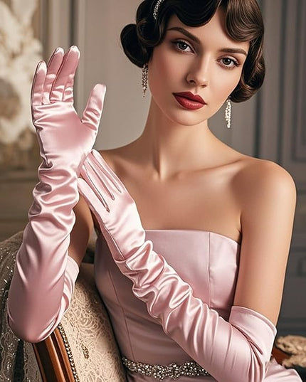 THARAHT Women Long Gloves with Satin Elbow Length for 1920s Opera Tea Party Costumes Bridal Evening Dress