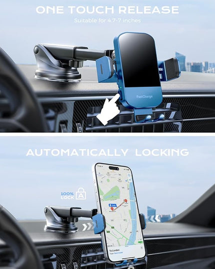 Wireless Car Charger, CHGeek 15W Qi Fast Auto Clamping Car Charger Phone Mount Windshield Air Vent Phone Holder for iPhone 14 13 12 Mini Pro Max 11 Xs, Samsung Galaxy S22+ S21 S10+ Note 20