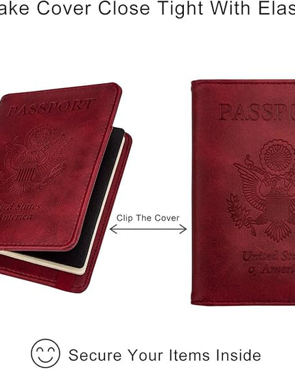 WALNEW Passport Holder for Travel, RFID Passport Cover Wallet for Women Men, PU Leather Passport Book Card Holder Case with Pen, Travelling Essentials for Flying