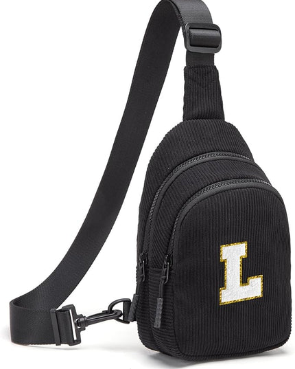 Viverte Small Corduroy Sling Bag Initial Crossbody Bag Fanny Pack for Girls Personalized Birthday Gifts for Teen Girls Gifts