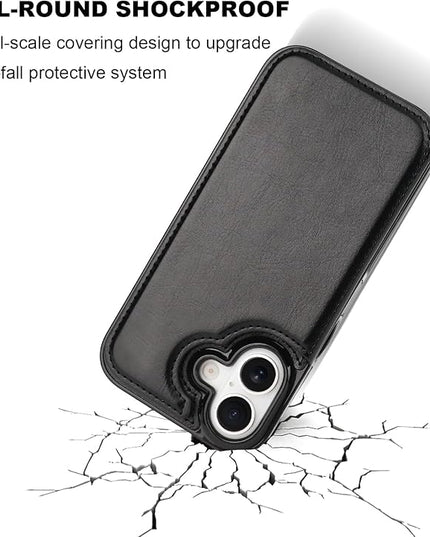 ONETOP Compatible with iPhone 17 Wallet Case with Card Holder, PU Leather Kickstand Card Slots Case, Double Magnetic Clasp and Durable Shockproof Cover 6.3 Inch (Black)