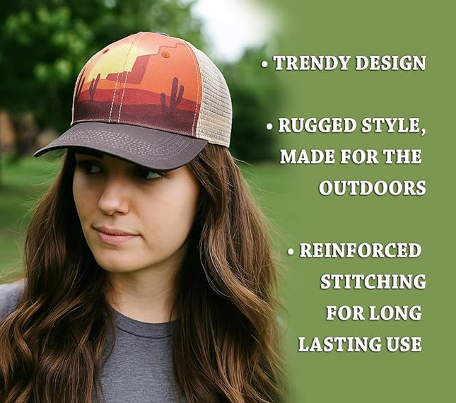 Western Trucker Charcoal Bull Cactus Baseball Cap Outdoor Punchy Mesh Snap Back with Adjustable Fit for Country Wear