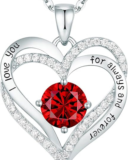CDE Forever Love Heart Necklaces for Women, Wedding Anniversary, Birthday Mothers Day Christmas Day Gifts for Mom, Mother, Wife, friend, S925 Silver Jewelry with Birthstone Pendant