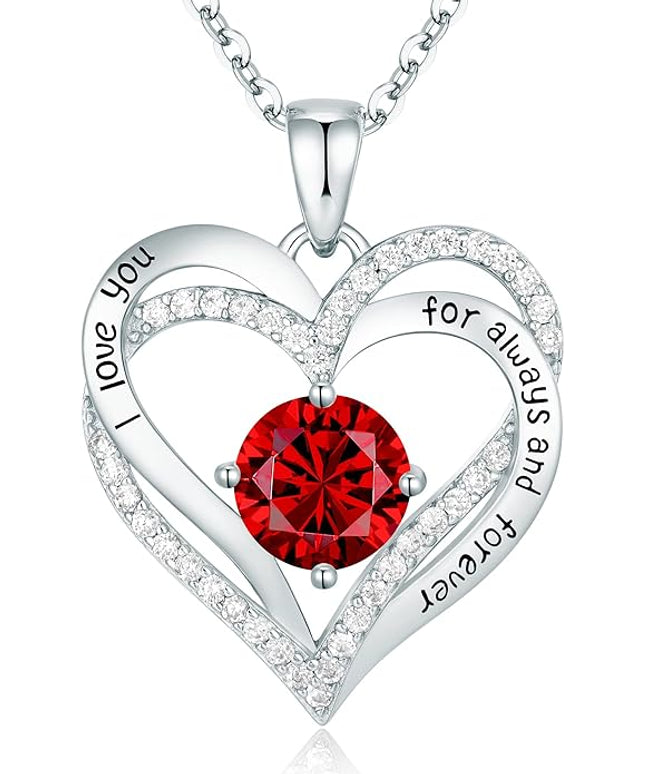 CDE Forever Love Heart Necklaces for Women, Wedding Anniversary, Birthday Mothers Day Christmas Day Gifts for Mom, Mother, Wife, friend, S925 Silver Jewelry with Birthstone Pendant