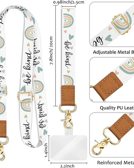 Phone Lanyard Crossbody Wrist Strap, Be Kind Cell Phone Lanyards for Around the Neck Wristlet, Adjustable Rainbow Strap for Car Keys Keychain Wallet ID Badge