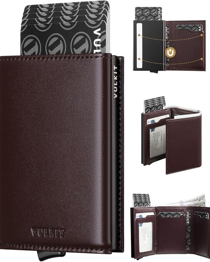 VULKIT Pop up Card Wallet Minimalist Cash Wallets RFID Blocking Leather Smart Credit Card Holder with ID window for Men