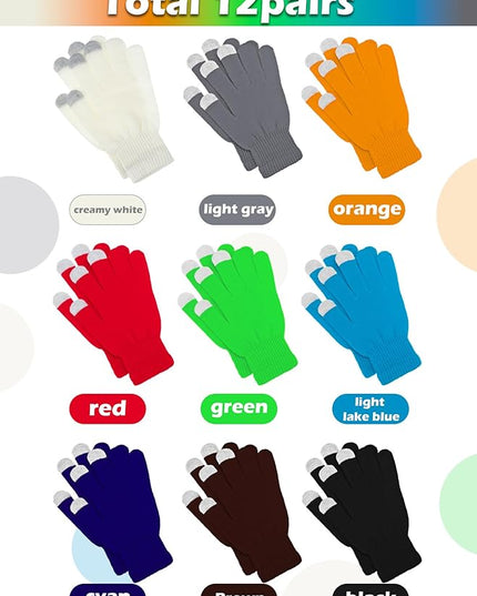 Pangda 12 Pairs Winter Touch Screen Gloves for Men Women Stretch Knitted Texting Gloves Warm Windproof Solid Color Mittens