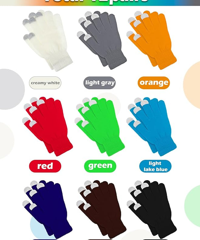 Pangda 12 Pairs Winter Touch Screen Gloves for Men Women Stretch Knitted Texting Gloves Warm Windproof Solid Color Mittens