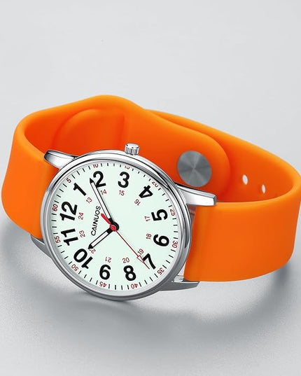 Nurse Watch for Medical Professionals, Students Women Men - Military Time Luminouse Easy Read Dial, 24 Hour with Second Hand, Colorful Silicone Band