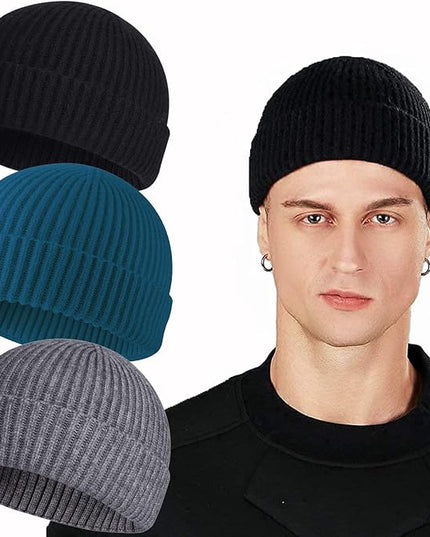 ROYBENS Swag Wool Knit Cuff Short Fisherman Beanie for Men Women, Winter Warm Hats