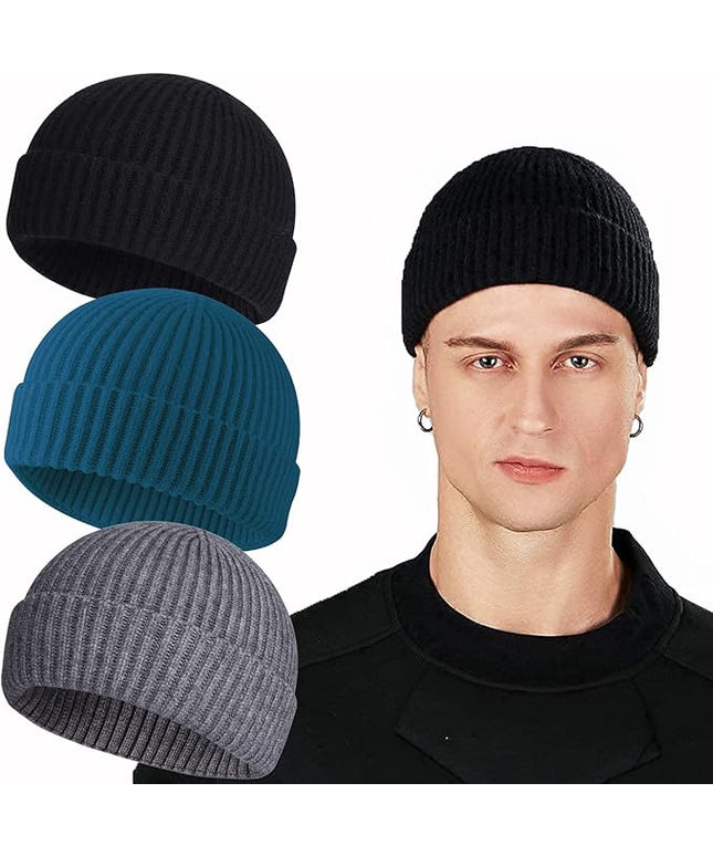 ROYBENS Swag Wool Knit Cuff Short Fisherman Beanie for Men Women, Winter Warm Hats