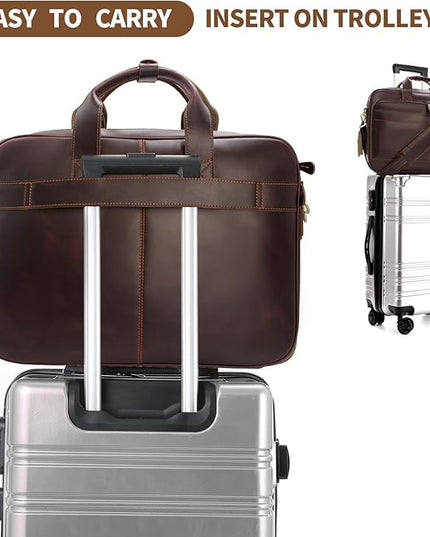 Jack&Chris Full Grain Leather Briefcase for Men, Business Messenger Bag Laptop Bag Attache Case, Fits 15.6 Inch Laptop