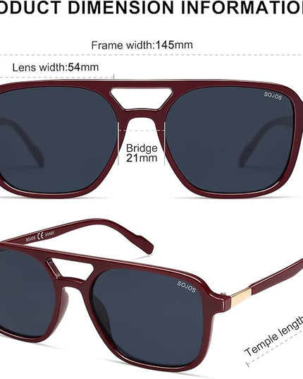 SOJOS Retro Aviator Sunglasses for Women Men,Trendy Rectangle Womens Mens Shades Sun Glasses SJ2202
