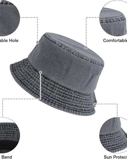 kozinu Washed Cotton Bucket Hats Packable Summer Outdoor Cap Travel Beach Sun Hat Plain Colors for Men Women