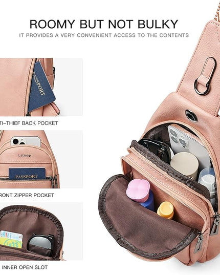 Sling Bag For Women Faux Leather Small Casual Daypack Backpack Fanny Pack Crossbody Chest Bags Purse