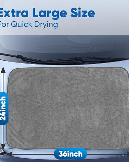 HOMEXCEL Professional Car Drying Towel (36"x 24") with Twisted-Loop Technology, 1200GSM for a Streak-Free Finish – Microfiber Towels for Cars, Trucks, SUVs, RVs and Motorcycles, Grey