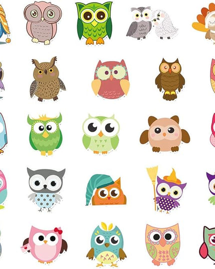 Colorful Cartoon Owl Vinyl Stickers, 50 PCS Waterproof Illustrated Bird Character Decals for Laptops, Scrapbooking, Journals, Notebooks, Water Bottles, Suitcases, Phones & DIY Decor