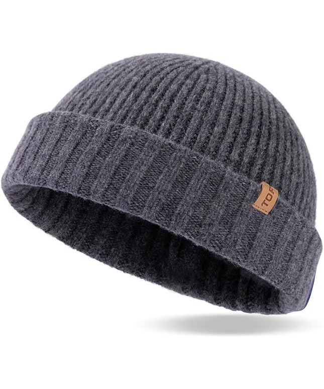 TOP-EX PolarWool™ 100% Merino Wool Short Fisherman Beanie Hats for Men Women Knit Skull Cap Cuffed Beanies Warm Winter Hats