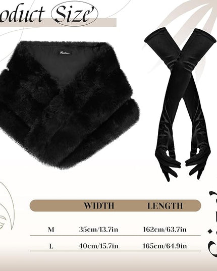 Zhanmai 2 Pcs Winter Long Shawl Cloak Stretchy Glove Opera Bridal Dance Gloves for Women Dress Party Coat