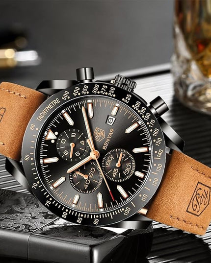 BY BENYAR Watch for Men Analog Quartz Chronograph Waterproof Luminous Designer Mens Wrist Watches Business Work Sport Casual Dress Watch with Silicone Strap Elegant Gifts for Men