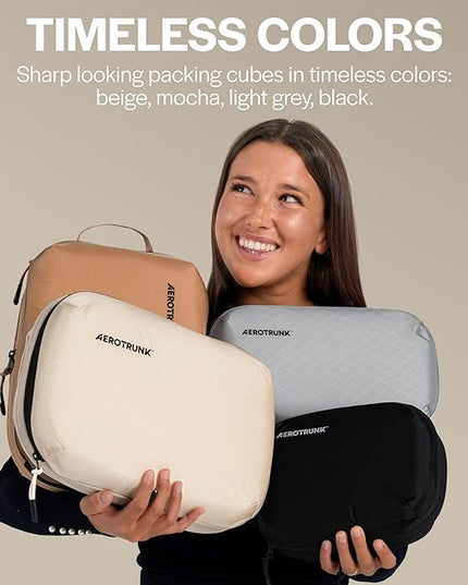 Aerotrunk Ultralight Compression Packing Cubes - Lightweight Travel Organizers for Suitcases and Luggage (6-Pack, Black)