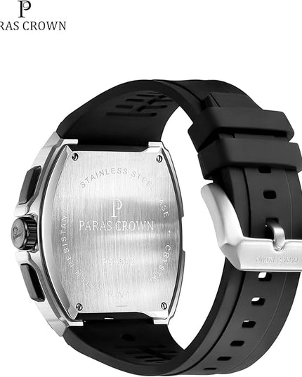 Paras Crown Watches for Men Tonneau 5ATM Waterproof Quartz Luxury Chronograph Analog Men's Wrist Watches Stainless Steel Case Mens Watches
