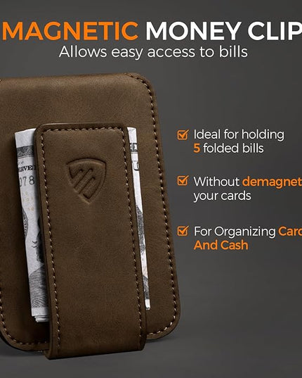RUNBOX Slim Wallet for Men Front Pocket wallet with Magnetic Money Clip Minimalist Leather RFID Blocking wallet