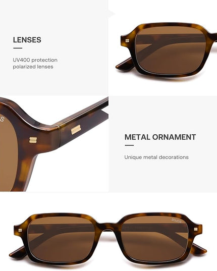SOJOS Trendy Rectangle Polarized Sunglasses Womens Mens, Small Retro Fashion Thin Slim Square Sunnies SJ2610
