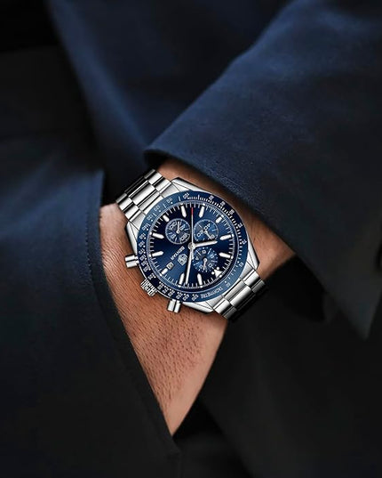 BY BENYAR Watch for Men Analog Quartz Chronograph Waterproof Luminous Designer Mens Wrist Watches Business Work Sport Casual Dress Watch with Silicone Strap Elegant Gifts for Men