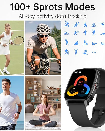 Smart Watches for Women Men with Bluetooth Call & AI Voice, 1.85" HD Fitness Tracker with Heart Rate SpO2 Sleep Monitor, 100+ Sports Modes,Mini Games, IP68 Waterproof Smartwatch for Android iOS Phones