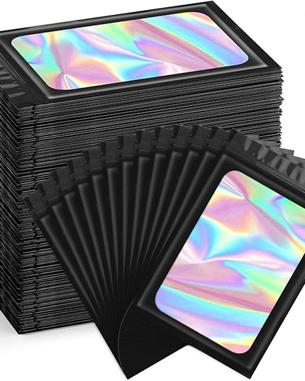 Funfery 300 Pack Smell Proof Resealable Bags for Food Storage,Holographic Bags 3x4.7 Black Mylar Clear Packaging Bag- Scent Proof for Cookies, Zip Foil Pouch for Small Business