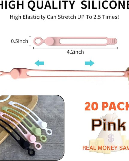 [20Park]UMUST Silicone Cable Ties, Reusable Cable Management Organizer,Cable Straps,Cord Ties,Multipurpose Elastic Cord Organizer for Bundling and Fastening Cable Cords Wires(pink)