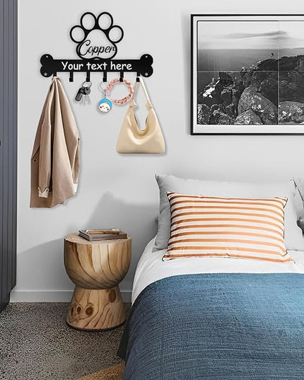 Personalized Dog Leash and Key Holder for Wall - Custom Name Metal Wall Mount With Hooks, Storage Organizer, Key Rack Decor - Gifts for Dog Lovers, Entryway, Farmhouse