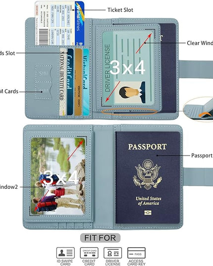 Melsbrinna Rfid Passport Holder for Travel women/Men, Cute Passport Wallet Rfid Blocking Card Slots, Rfid Passport Cover/CaseTravel Wallet, Passport Book Holder (1, Blue1)