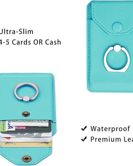 Cell Phone RFID Ring Stand - Wallet Holder for iPhone, Android & All Smartphones - Adhesive Credit Card Holder - Green