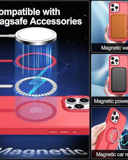 Hython Case for iPhone 15 Pro Case Magnetic Translucent Matte Phone Cases 6.1" [Compatible with MagSafe] Thin Slim Fit Shockproof Bumper Hard Protective Cover for Women Men Girls, Frosted Red