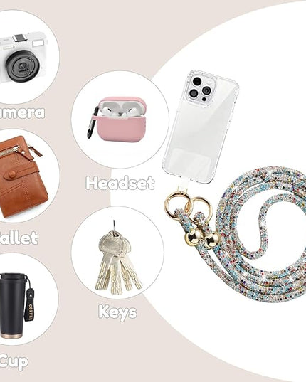 Crystal Phone Lanyard for Women Sparkling Crossbody Phone Strap with Full Rhinestone Bling Anti-Theft Phone Strap