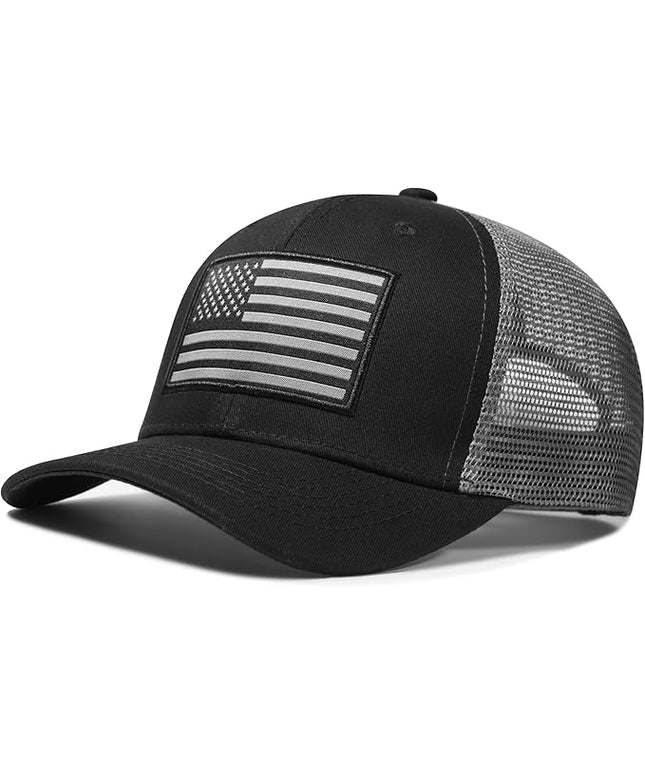 AURR American Flag Trucker Hat, Patriotic Baseball Cap for Men & Women, Breathable Mesh Adjustable Snapback, USA Flag Patch