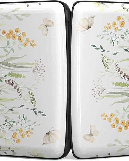 Atufsuat Credit Card Holder, Mini Aluminum Card Wallet RFID Blocking Slim Metal Hard Card Case for Women Men, Butterfly Flowers