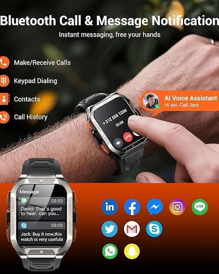 Military Smart Watches for Men (Answer/Make Calls),1.91"Fitness Smart Watch for Android and iPhone, GPS Fitness Trackers Watch with Flashlight/Heart Rate/Sleep/100+ Sport Modes/AI, Mens New Year Gift