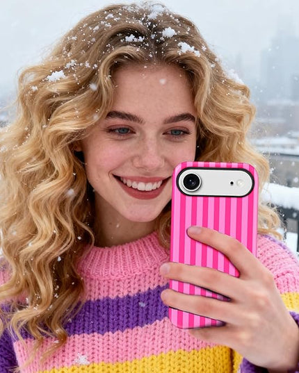 Magnetic for iPhone 17 Air Case Cute Stripes Phone Case, Shockproof Slim TPU and Hard PC Protective Phone Cover Compatible with MagSafe Designed for Women Girls, Deep Pink