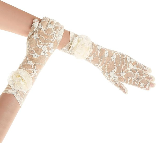 BABEYOND Lace Gloves Women - Floral Opera Gloves Stretchy Elegant Tea Party Accessories for Wedding Prom Evening Party