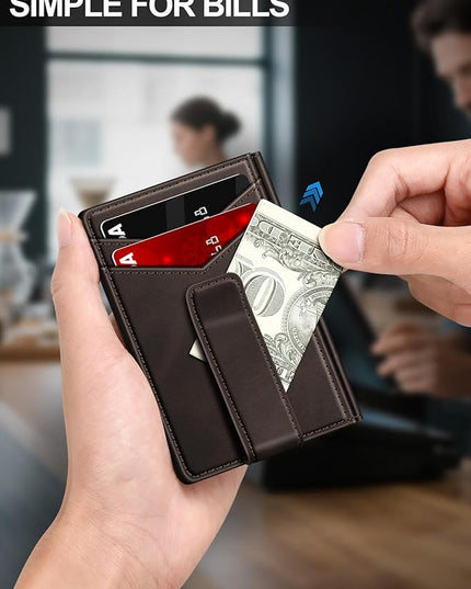 ZALVEX Wallet for Men Slim Leather Wallets for 12-15 Cards, Minimalist Thin RFID Blocking Card Holder with Money Clip & ID Window, Small Bifold Front Pocket Wallet, Gifts for Men
