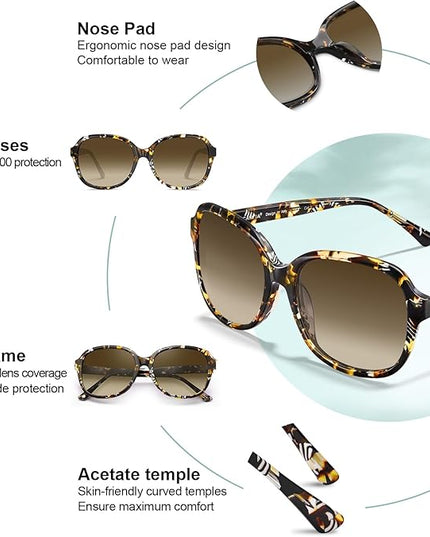 CARFIA Acetate Oversized Square Polarized Sunglasses for Women UV Protection Retro Trendy Big Shades