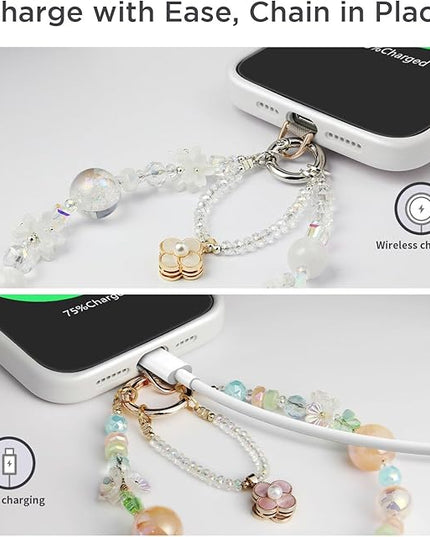 Phone Charm for Women, Anti-Theft Phone Wrist Strap, Hands-Free & Detachable Cellphone Lanyard Chain with Tether Tab