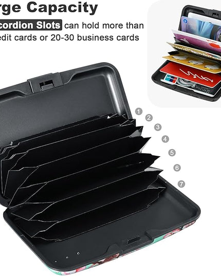 ELFISH Mini RFID Aluminum Wallet Credit Cards Holder Business Card Case Metal ID Case for Men Women（Pink Peach Blossom
