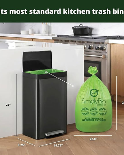 10-13 Gallon Compostable Trash Bags with Flat-Top 50 Bags Thick 0.87 Mil Leakproof Plant-based Tall Kitchen Wet Food Scrap Waste, ASTM D6400, US BPI and OK Compost Home Certified