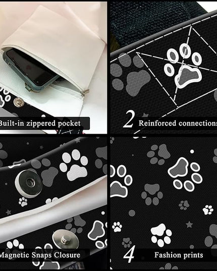 Canvas Tote Bag for Women，Cute Heavy-Duty Shoulder Bag with Zipper Pocket -Travel Tote for Grocery, Gym,Shopping